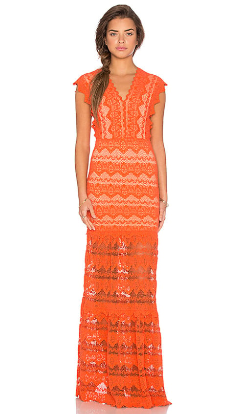 NIGHTCAP Antoinette Lace Gown Hot Orange
