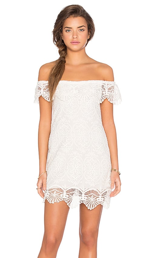 NIGHTCAP SEASHELL LACE OFF SHOULDER DRESS Dove
