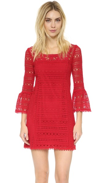 Nanette Lepore Free Spirit Lace Dress Bell Sleeves Red