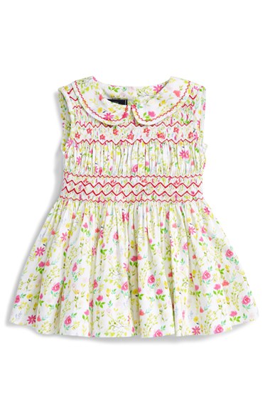 Oscar de la Renta Floral Print Sleeveless Dress (Baby Girls) Yellow Pink