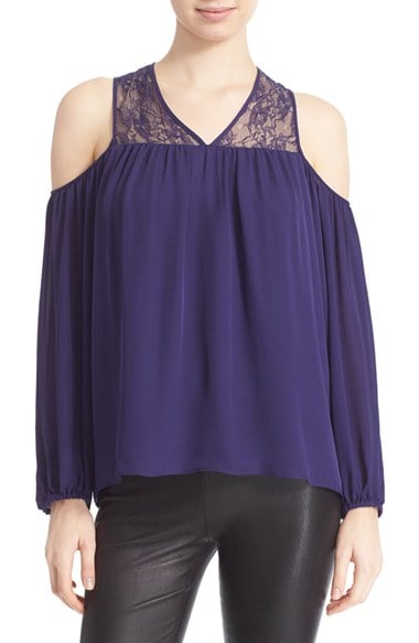 Parker 'Joanie' Mixed Media Cold Shoulder Silk Blouse Marina 