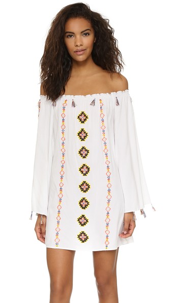 Pia Pauro Off Shoulder Embroidered Beach Dress White 