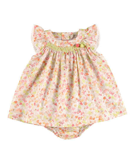 Pili Carrera Sleeveless Embroidered Floral Shift Dress w/ Bloomers Pink/Green, Size 3M-2 floral print easter dresses for baby girls