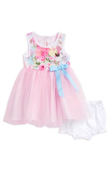 Pippa & Julie Sleeveless Floral Print Tulle Dress (Baby Girls) Pink