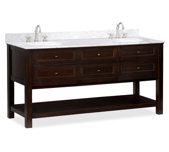 Pottery Barn CLASSIC DOUBLE SINK CONSOLE - ESPRESSO FINISH White Porcelain Sink
