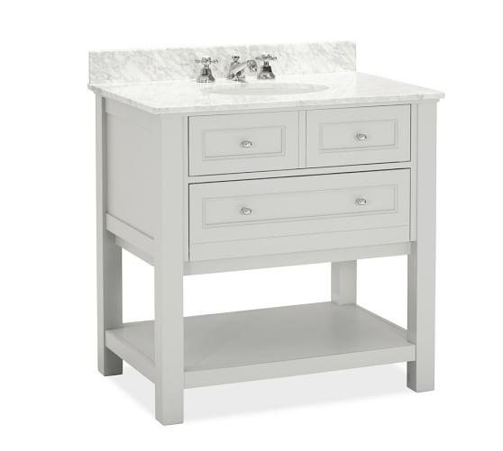 Pottery Barn CLASSIC SINGLE SINK CONSOLE - GRAY Carrara Marble Hardwood Frame