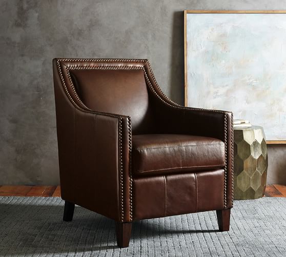 Pottery Barn EVERLY LEATHER ARMCHAIR Nailhead Trim