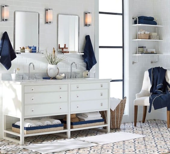 Pottery Barn GANNON DOUBLE SINK CONSOLE Carrara Marble Top Backsplash