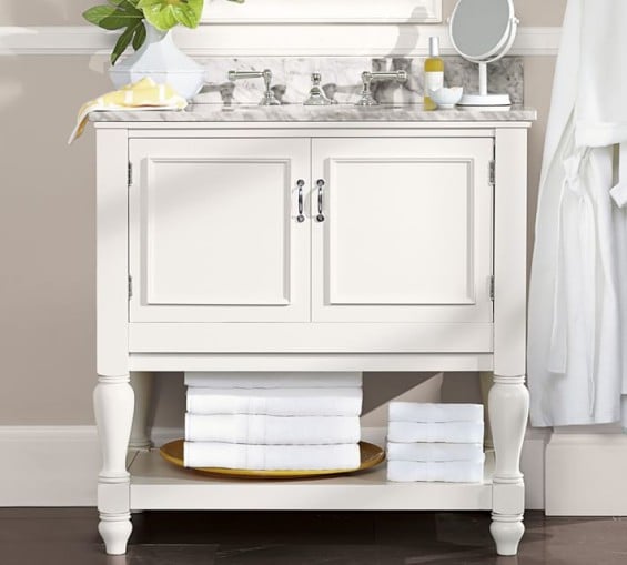 Pottery Barn NEWPORT SINGLE SINK CONSOLE White Espresso Carrara Marble Top 