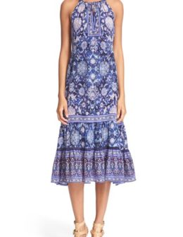 Rebecca Taylor 'Dreamweaver' Print Silk Midi Dress Indigo