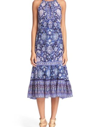 Rebecca Taylor 'Dreamweaver' Print Silk Midi Dress Indigo