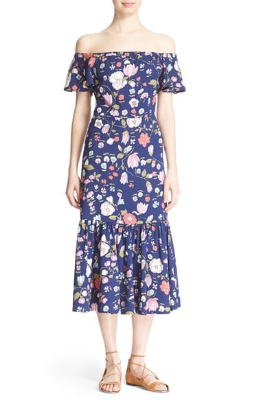 Rebecca Taylor Off the Shoulder Floral Print Dress Blackberry