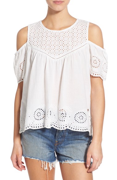 Rip Curl 'Havana' Eyelet Cold Shoulder Top White cold shoulder tops for spring