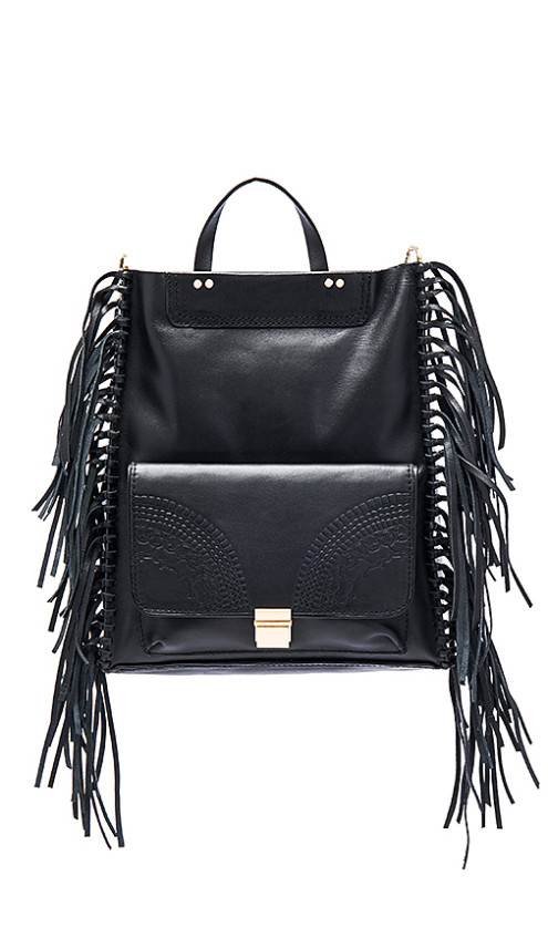 SANCIA Lucille Fringe Backpack Black Leather