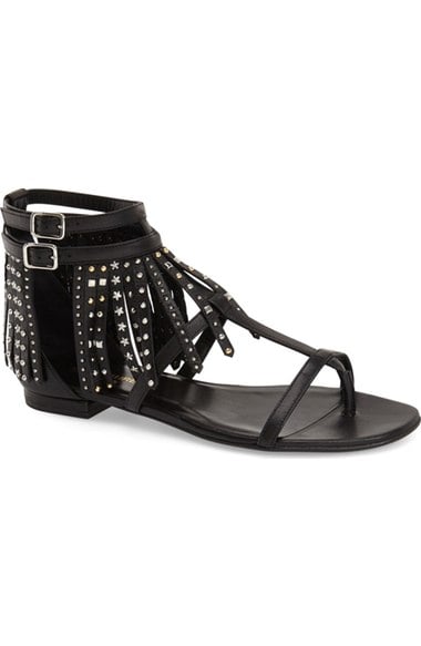 Saint Laurent 'Nu' Studded Fringe Sandal (Women) Black Leather
