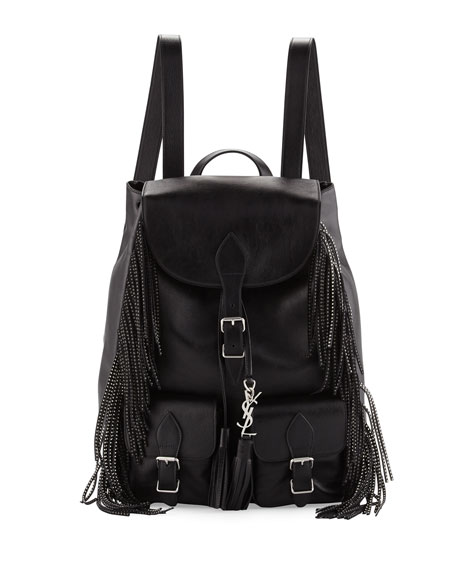 Saint Laurent Vitello Studded Fringe Backpack Black