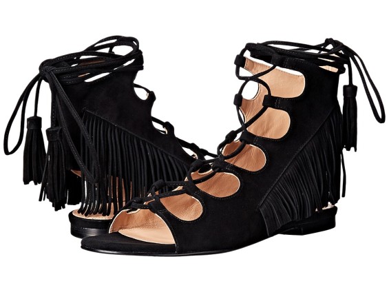 Sigerson Morrison Azzia Fringe Flat Sandals Black Suede