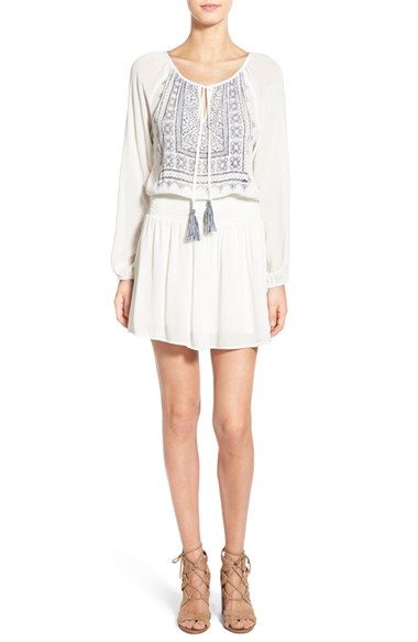 Socialite Print Drop Waist Dress Tassels Ivory