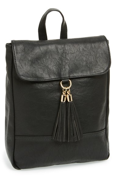 Sole Society 'Ellie' Faux Leather Fringe Mini Backpack Black