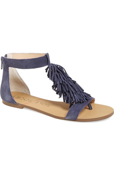 Sole Society 'Koa' Fringe T-Strap Flat Sandal (Women) Moroccan Suede