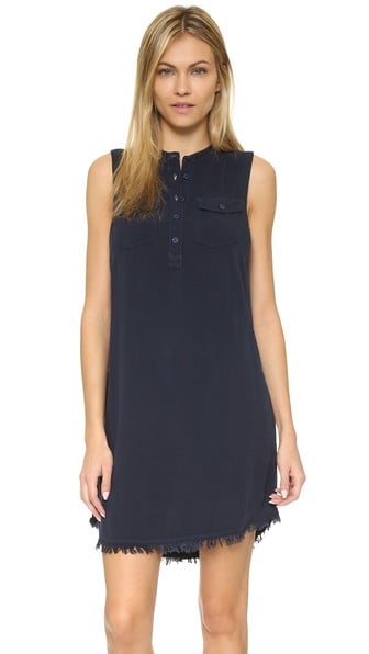 Splendid Sleeveless Shirtdress Frayed Hem Navy Blue