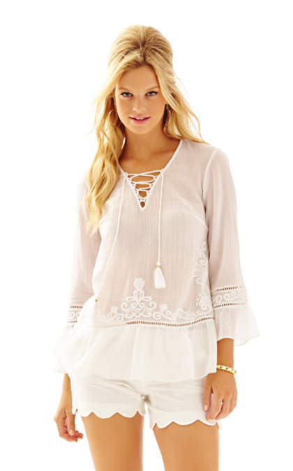 Lilly Pulitzer TALLULAH V-NECK TUNIC Resort White Tops for Spring