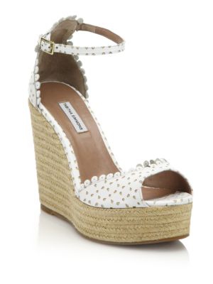 Tabitha Simmons Harp Perforated Leather Espadrille Platform Wedge Sandals White