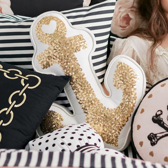 The Emily + Meritt Gold Sequin Anchor Pillow Pottery Barn Teen