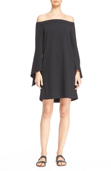 Tibi Off the Shoulder Flutter Sleeve Dress Black
