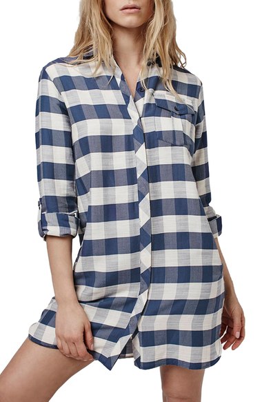 Topshop Oversize Check Shirtdress Navy Blue Multi