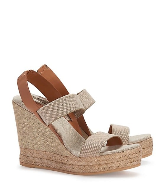Tory Burch BI-COLOR TWO-BAND WEDGE SLINGBACK GOLD/NATURAL/ROYAL TAN tory burch private sale spring 2016