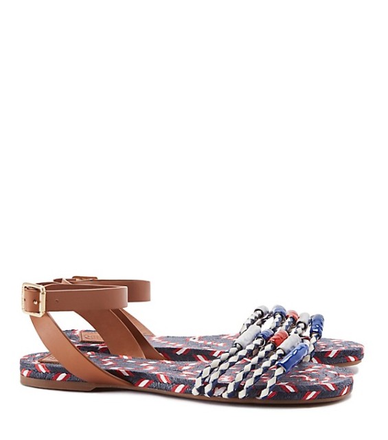 Tory Burch BRAIDED LEATHER FLAT SANDAL Ivory-Tory Navy/Tory Navy tory burch private sale spring 2016