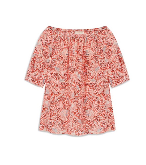 Tory Burch GAUZE RELAXED OFF THE SHOULDER TOP MELON EMMARENTIA B tory burch private sale spring 2016
