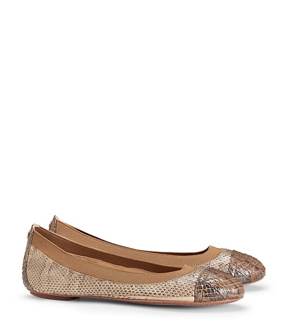 Tory Burch LISA BALLET FLAT NATURAL/BURNT BROWN/BURNT BROWN