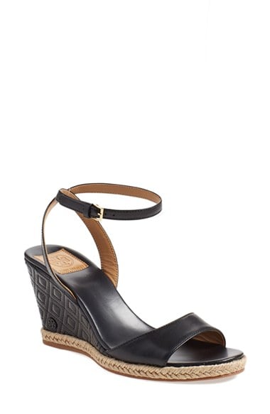 Tory Burch 'Marion' Wedge Sandal (Women) Black Leather wedge sandals for spring