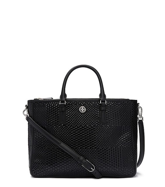 Tory Burch ROBINSON WOVEN MULTI TOTE BAG Black/Black