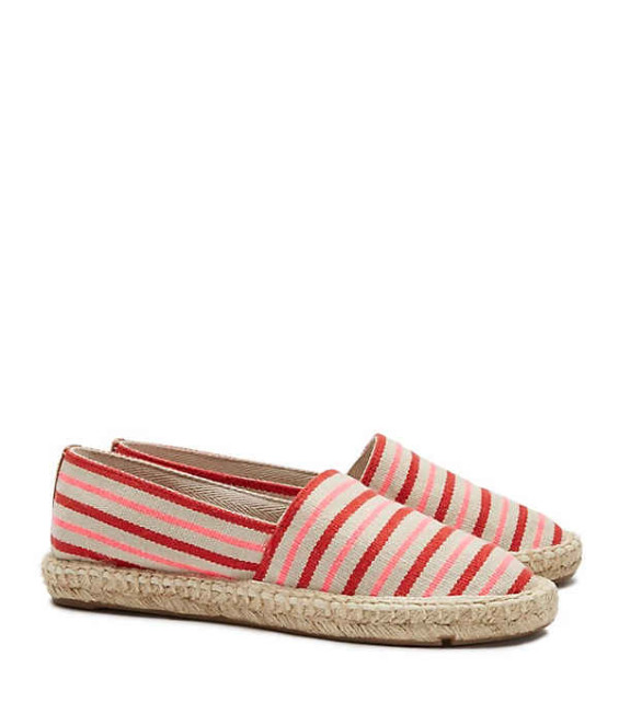 Tory Burch SLIP-ON FLAT ESPADRILLE LINEN-FLUO PINK-MASAI RED/NATURAL/ROYAL tory burch private sale spring 2016
