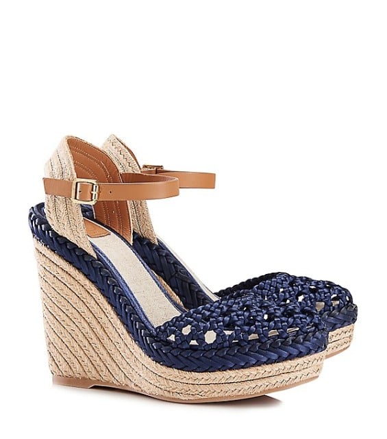 Tory Burch SOLEMAR WEDGE SANDAL NAVY/ROYAL TAN/NATURAL tory burch private sale spring 2016