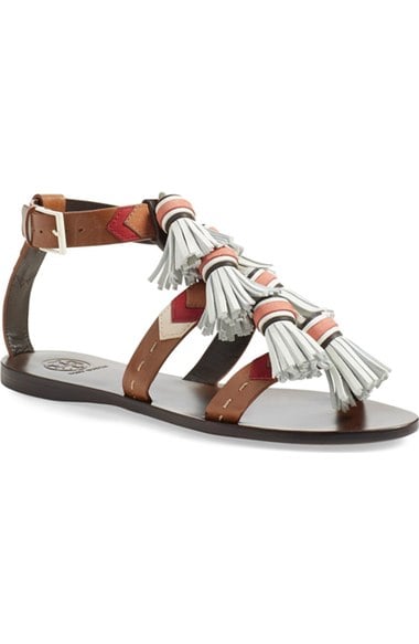 Tory Burch 'Weaver' Tassel Sandal (Women) Multi Tan Light Almond