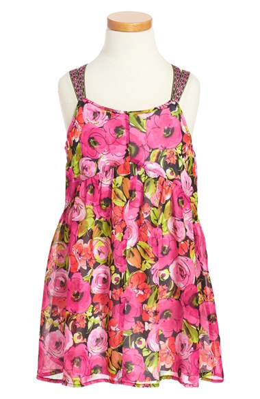 Truly Me Floral Print Trapeze Dress (Toddler Girls & Little Girls) Hot Pink Multi