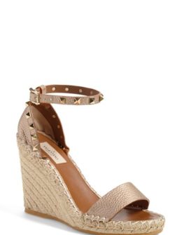 Valentino 'Rockstud' Wedge Espadrille Sandal Metallic Leather
