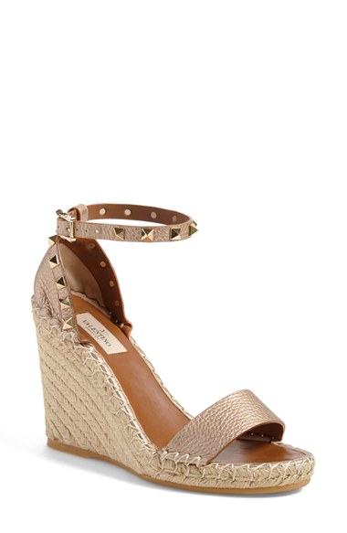 Valentino 'Rockstud' Wedge Espadrille Sandal Metallic Leather