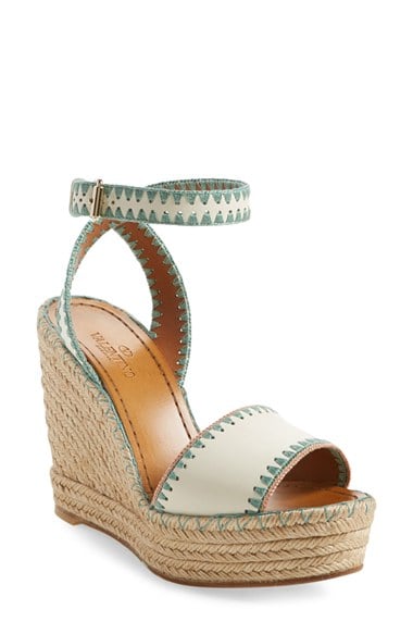 Valentino Wedge Espadrille Sandal (Women) Light Ivory Leather