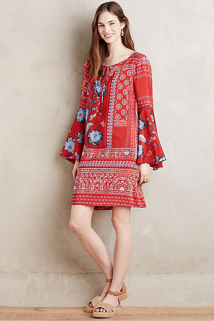 Vanessa Virginia Belled Silk Peasant Dress Red Motif trapeze dresses for easter 