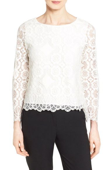 Vince Camuto Bell Sleeve Lace Blouse (Regular & Petite) New Ivory bell sleeve tops for spring