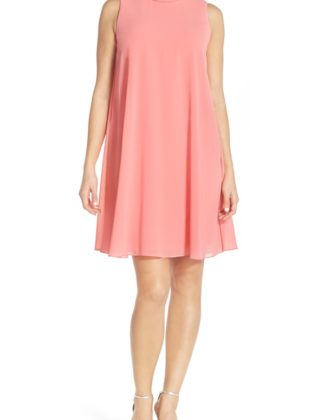Vince Camuto Mock Neck Chiffon Trapeze Dress Guava