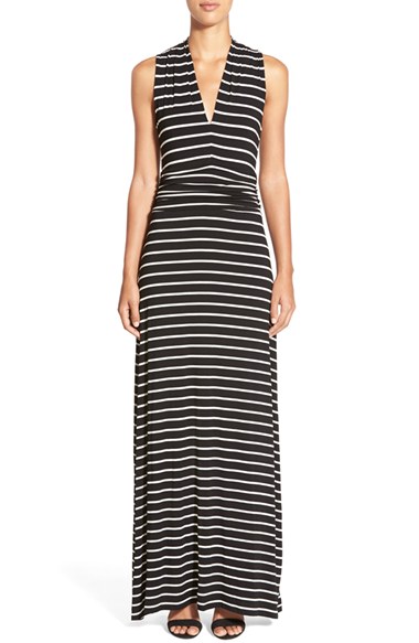 Vince Camuto 'Pine Stripe' Sleeveless Halter Style Maxi Dress (Regular & Petite) Rich Black maxi dresses for easter