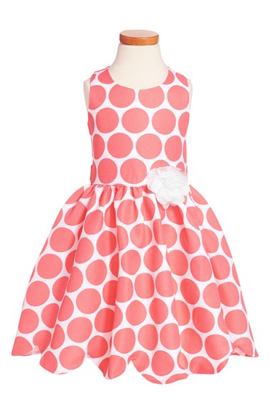 Zunie Polka Dot Scallop Hem Piqué Dress (Toddler Girls, Little Girls & Big Girls) Coral