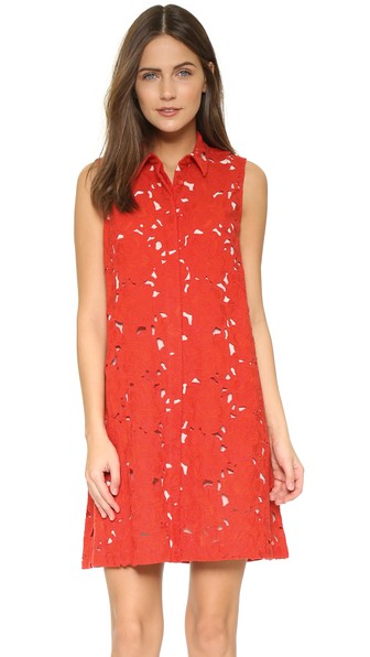 alice + olivia Helina Embroidered A-line Shirtdress Light Poppy/Antique 
