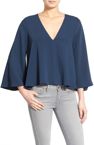 cooper & ella 'Ruby' V-Neck Swing Top Navy Blue bell sleeve tops for spring
